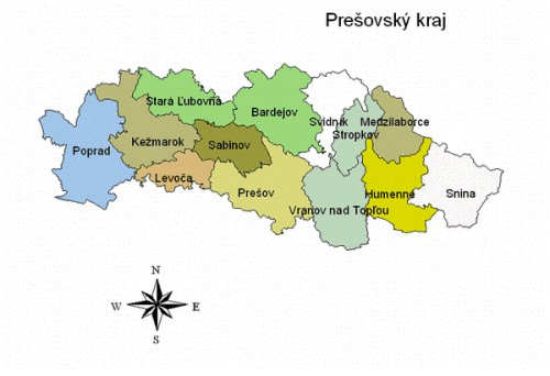 Mapa PSK s rozdelením na okresy
