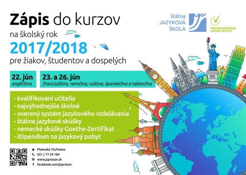 Ponuka jazykových kurzov na šk. rok 2017/2018 - viac v texte