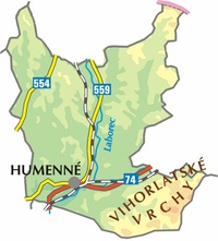 Mapa okresného mesta Humenné