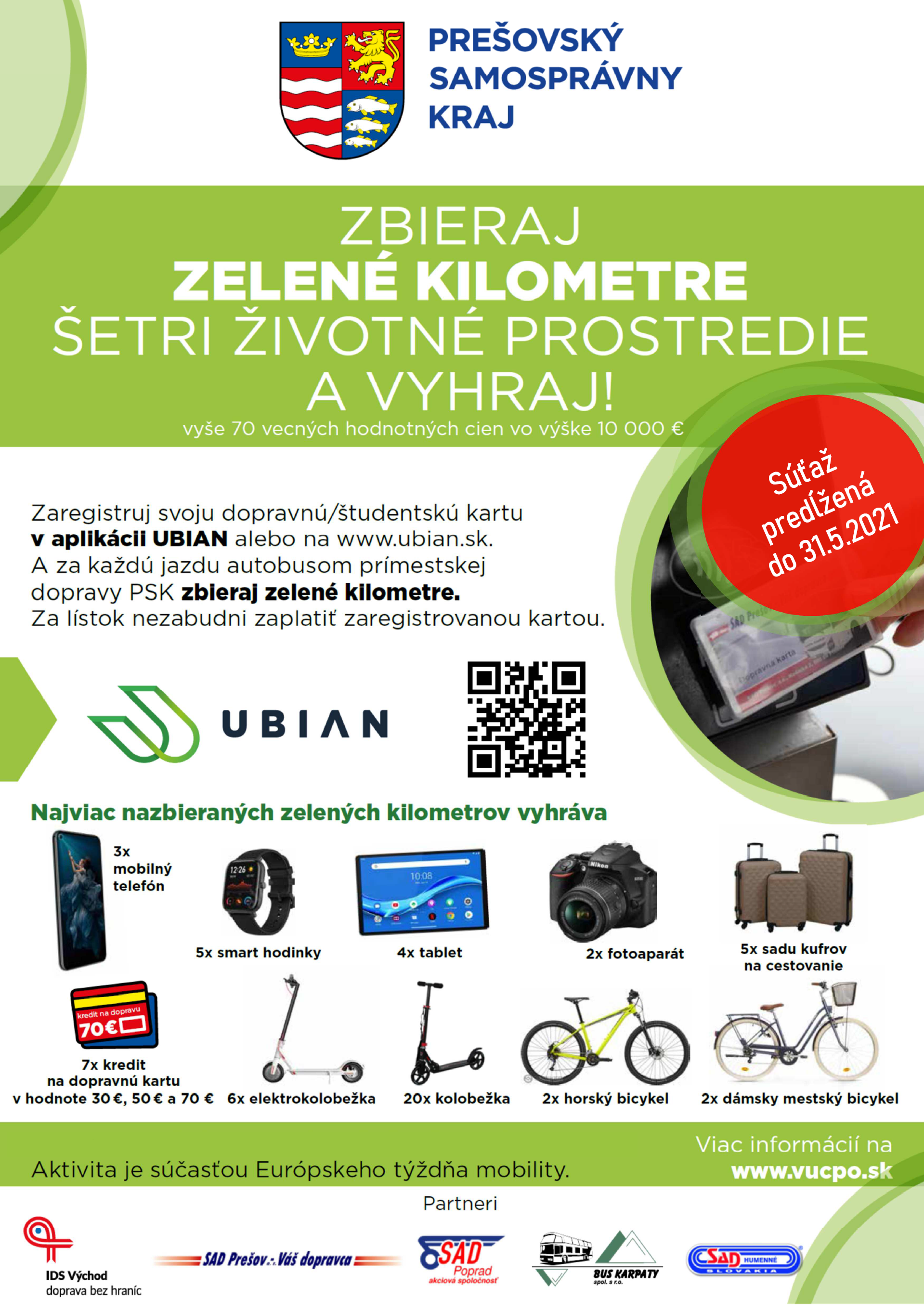 Zbieraj zelené kilometre, šetri životné prostredie a vyhraj! V hre je vyše 70 cien vo výške 10 tisíc eur. Súťaž predĺžená do 31.mája 2021