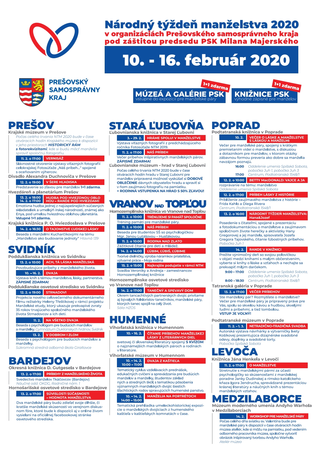 Národný týždeň manželstva 2020 v organizáciách PSK od 10. do 16. februára