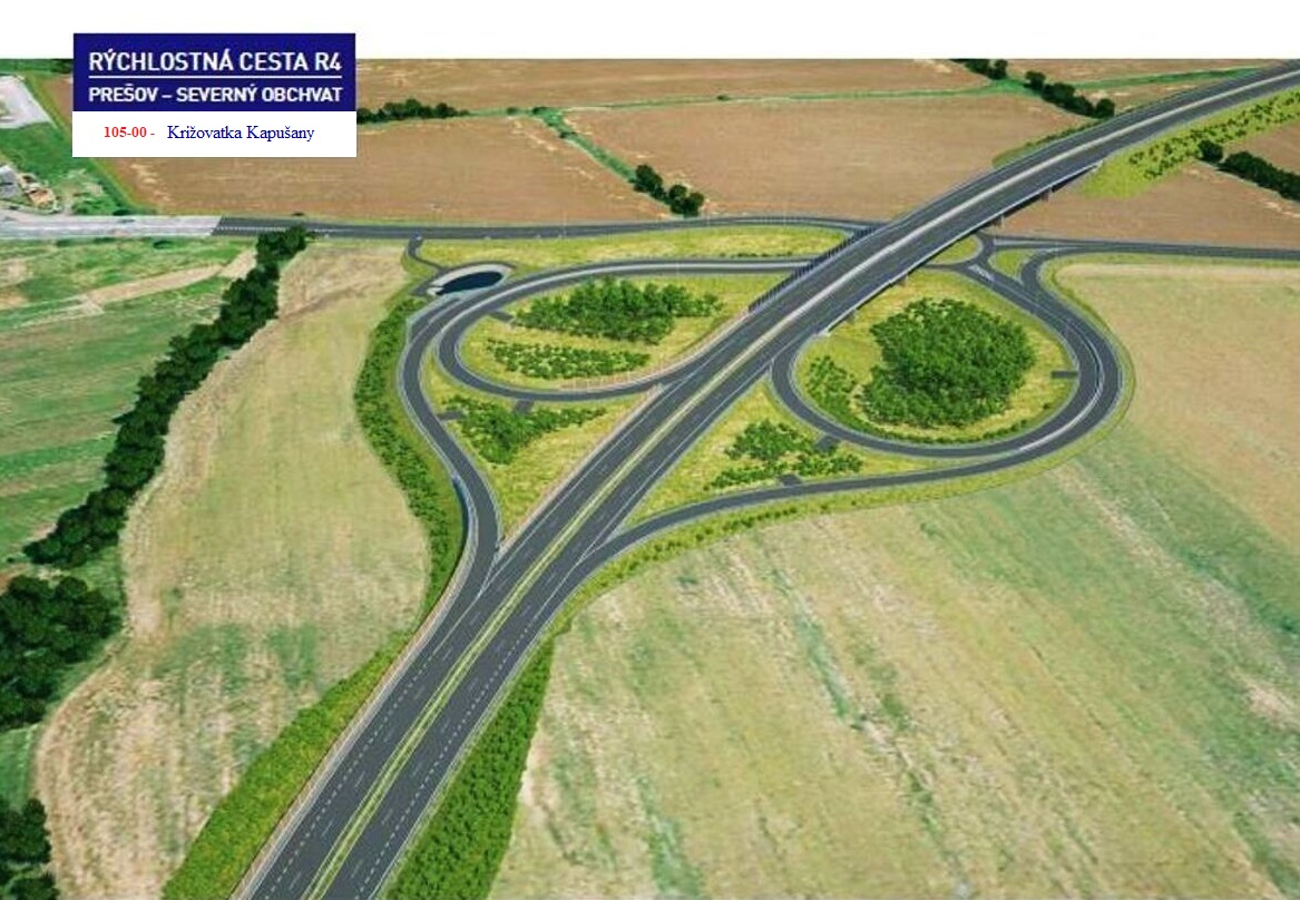 Rýchlostná cesta R4, Prešov - severný obchvat, križovatka Kapušany, Foto: NDS