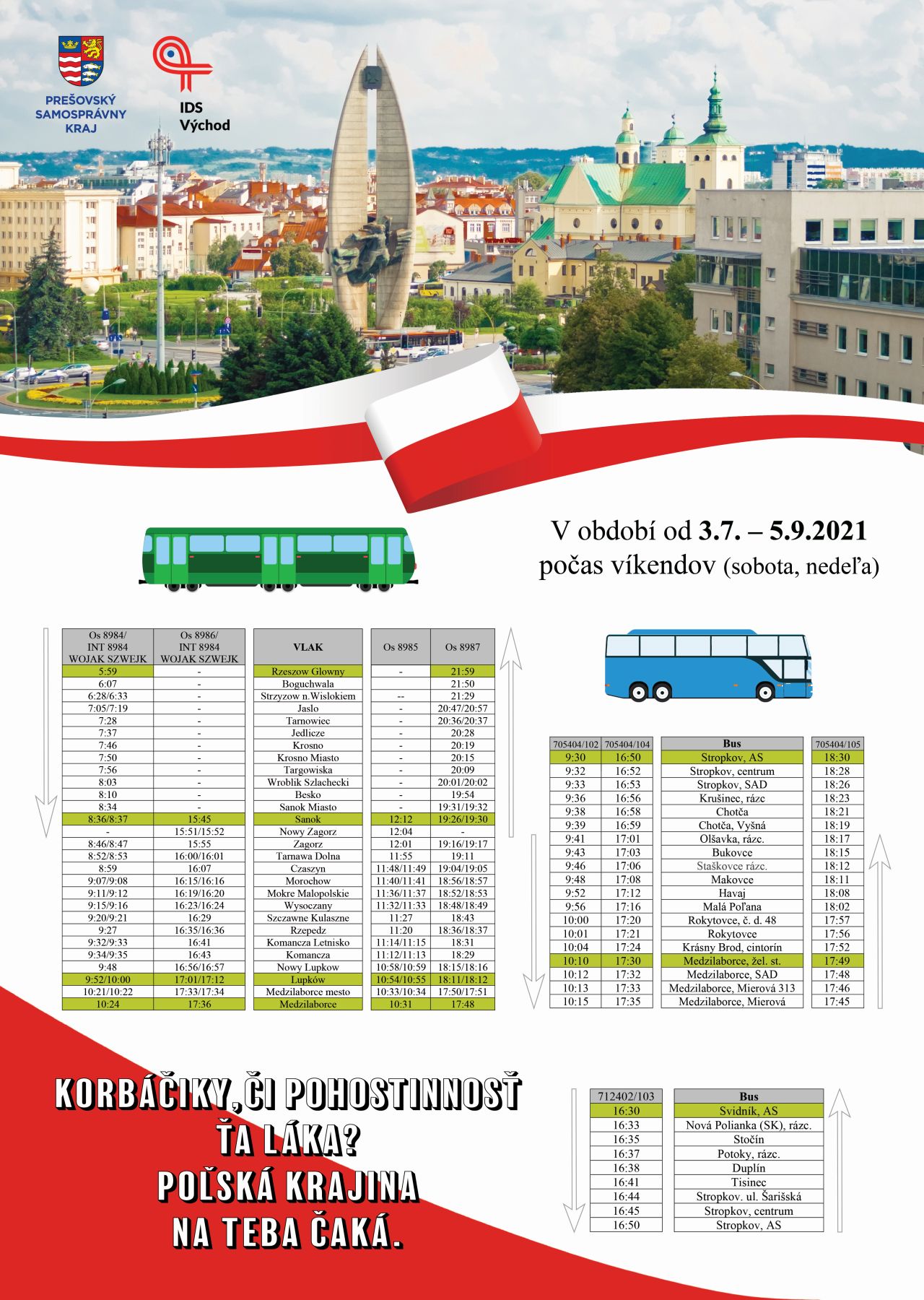 Cestovný poriadok letný sezónnych spojov na severovýchode Slovenska od 3.7. do 5.9.