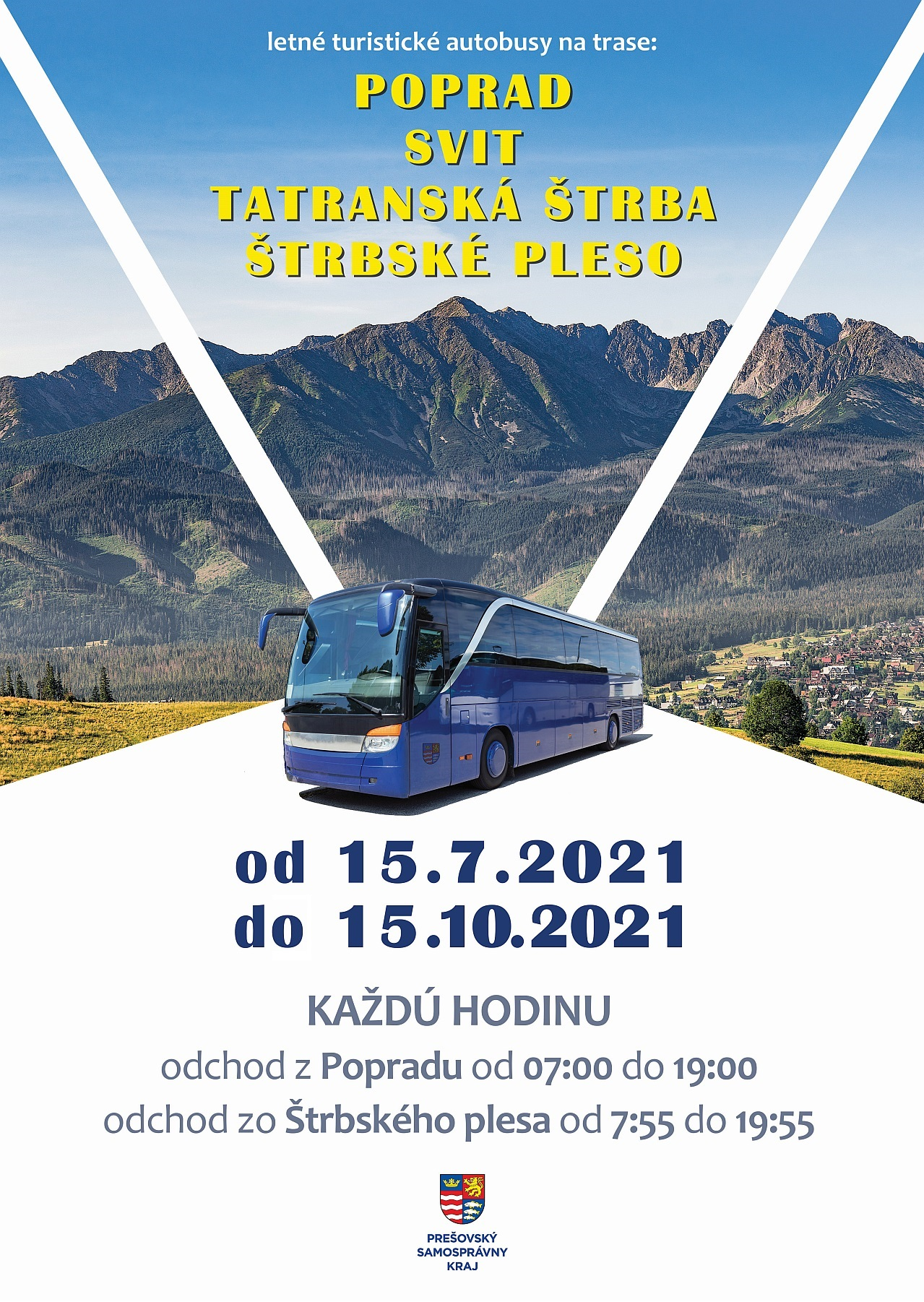 Plagát letných turistických autobusov na trase Poprad - Štrbské pleso