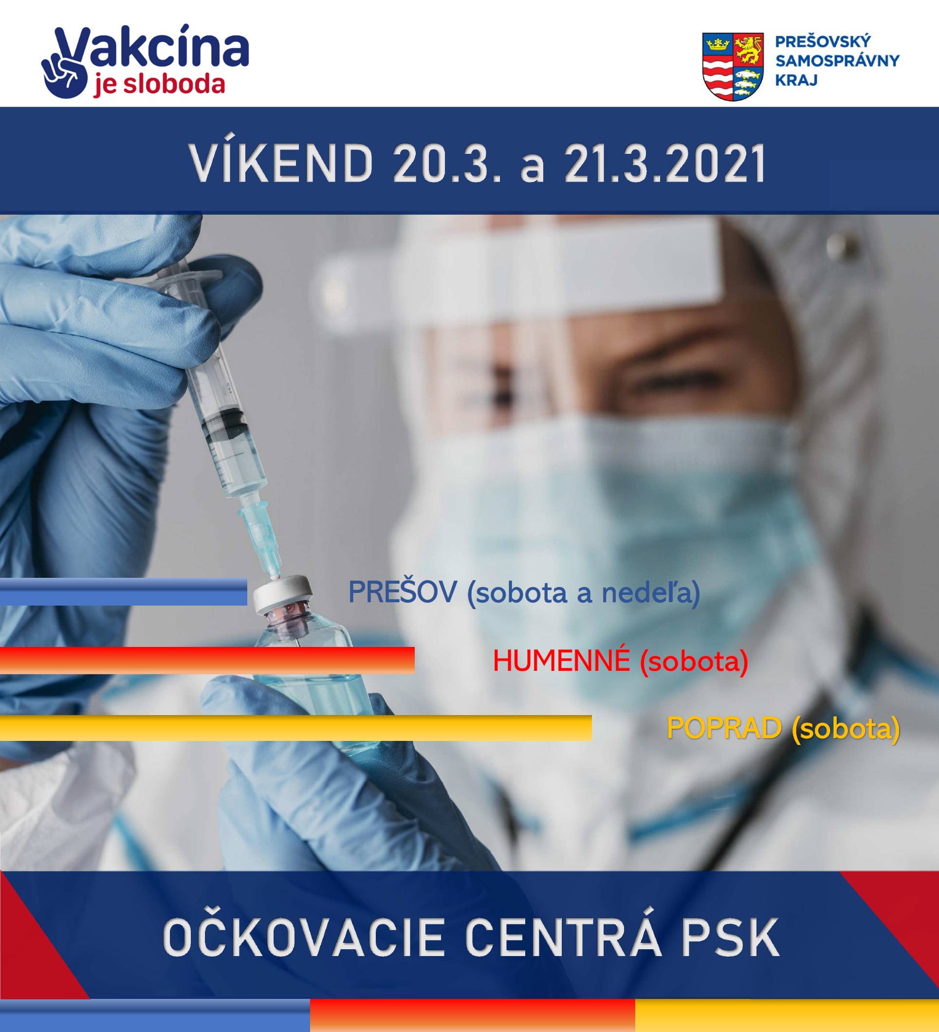Očkovacie centrá PSK, víkend 20.3 . a 21.3. - Prešov (sobota a nedeľa), Humenné a Poprad (sobota) 