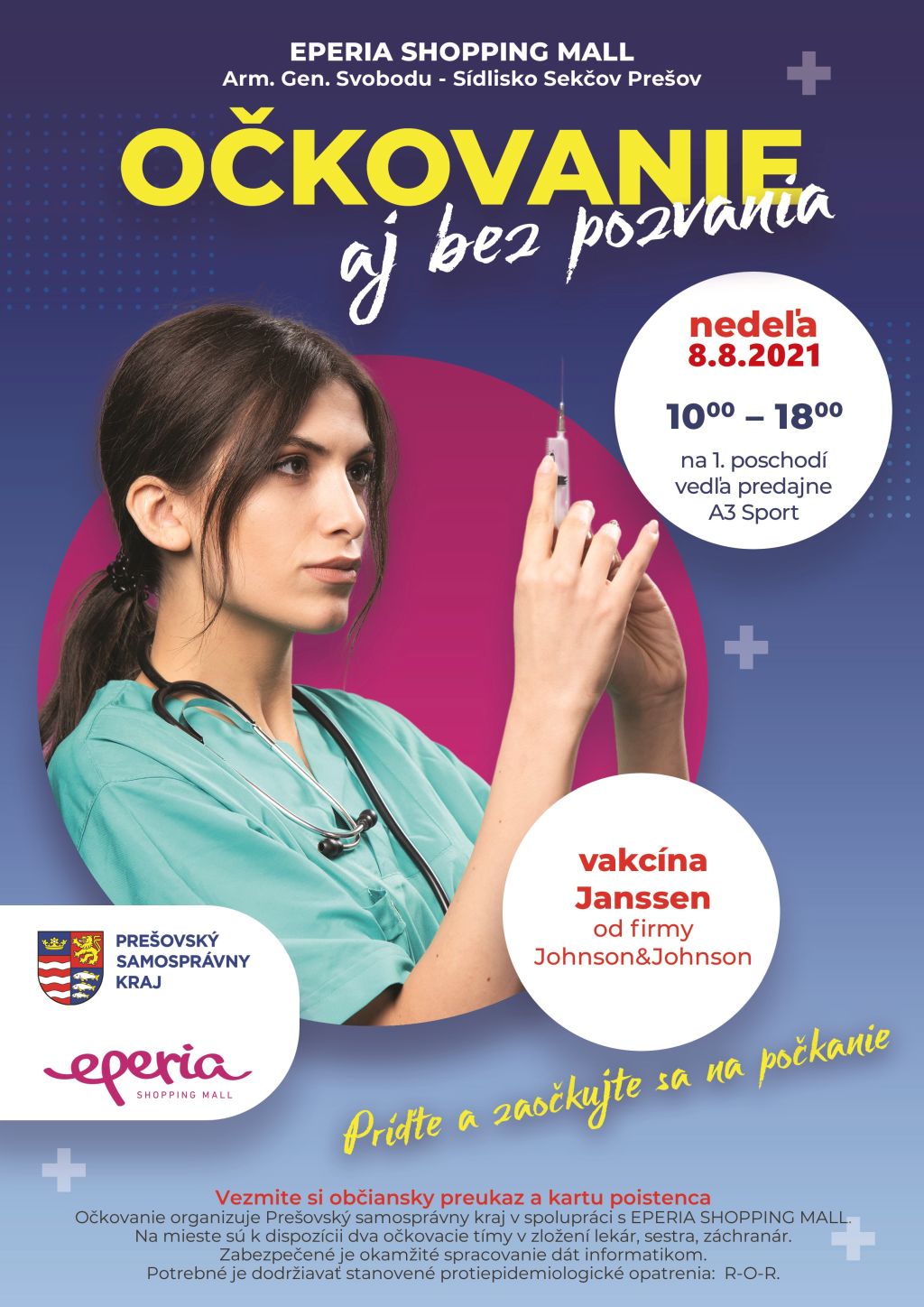 Očkovanie v OC Eperia Prešov na počkanie v nedeľu 8.8.od 10.00 hod. do 18.00 hod.