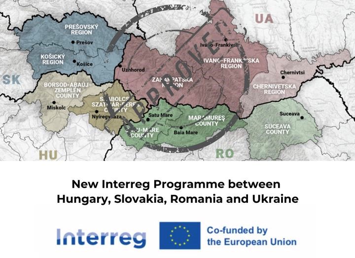Mapa zúčastnených krajín a regiónov v programe New Interreg Programme between Hungary, Slovakia, Romania and Ukraine