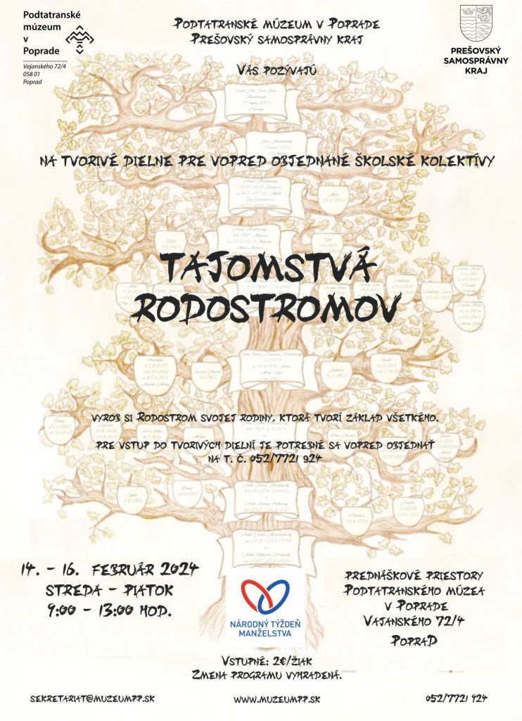 Tajomstvá rodostromov - tvorivé dielne - Podtatranské múzeum v Poprade - 14. - 16.2.2024 