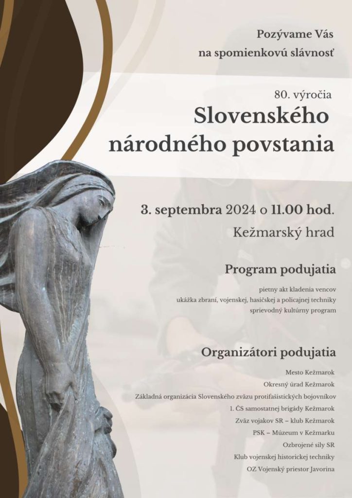 80. výročie Slovenského národného povstania - spomienková slávnosť - Múzeum v Kežmarku - 3. 9. 2024 o 11:00 hod.