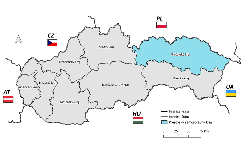 Mapa polohy Prešovského kraja v rámci SR