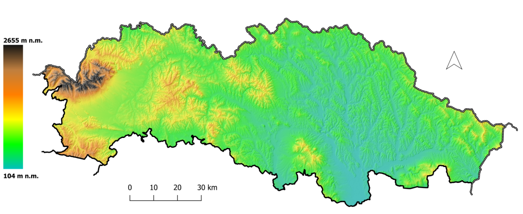 Mapa výškovej členitosti povrchu územia Prešovského kraja