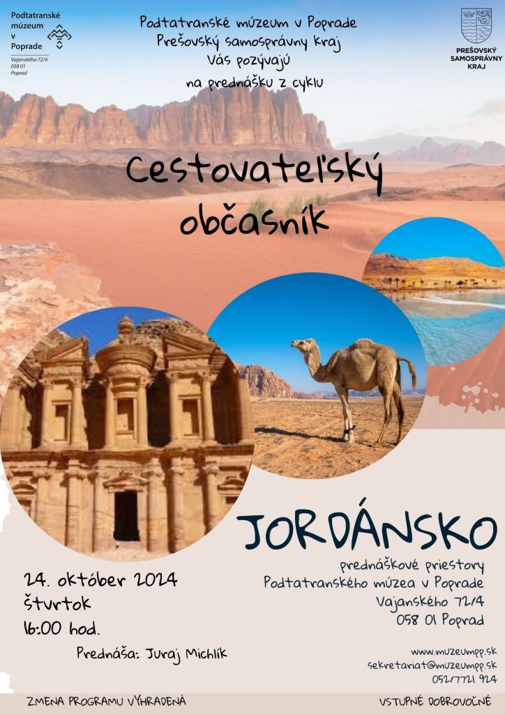 Jordánsko - prednáška z cyklu Cestovateľský občasník - Podtatranské múzeum v Poprade - 24.10.2024 