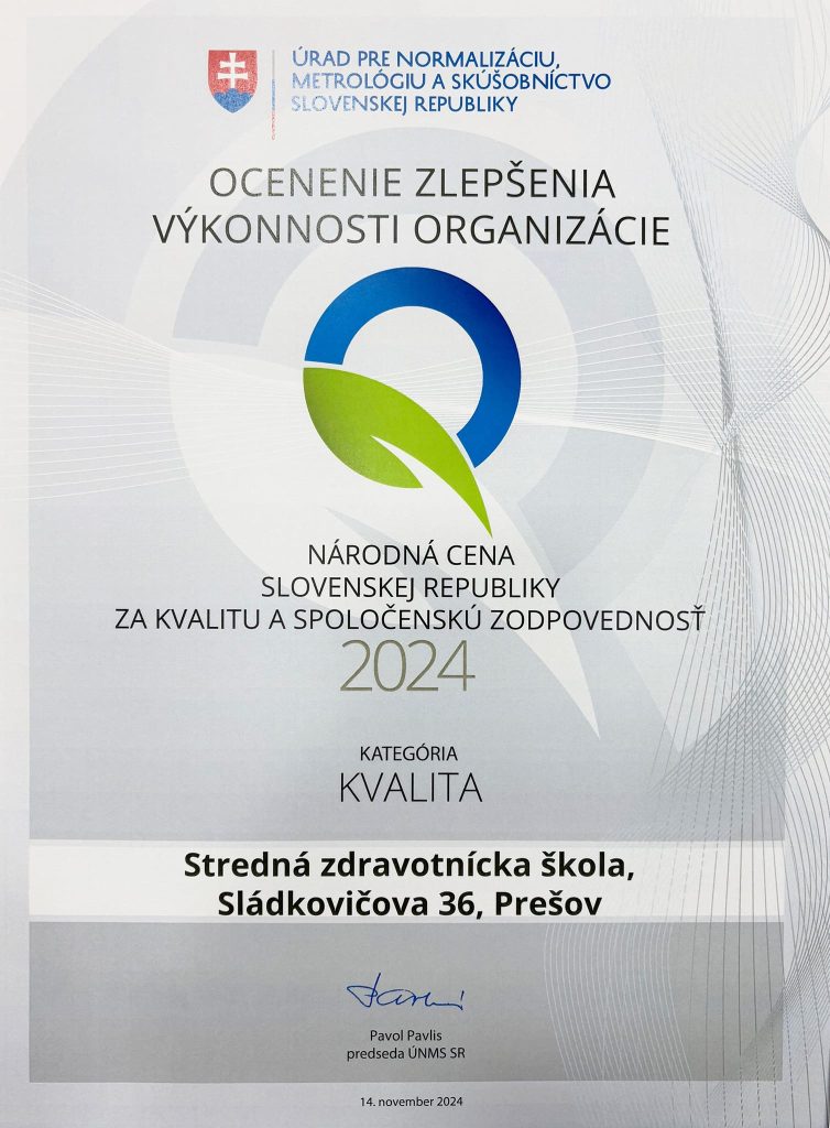 Certifikát pre Strednú zdravotnícku školu