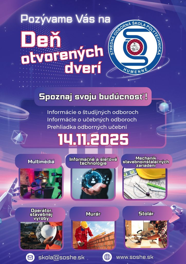 DOD - Spoznaj svoju budúcnosť 14.11., multimédiá, informačné a sieťové technológie, mechanik stavebnoinštalačných zariadení, operátor stavebnej výroby, murár, stolár