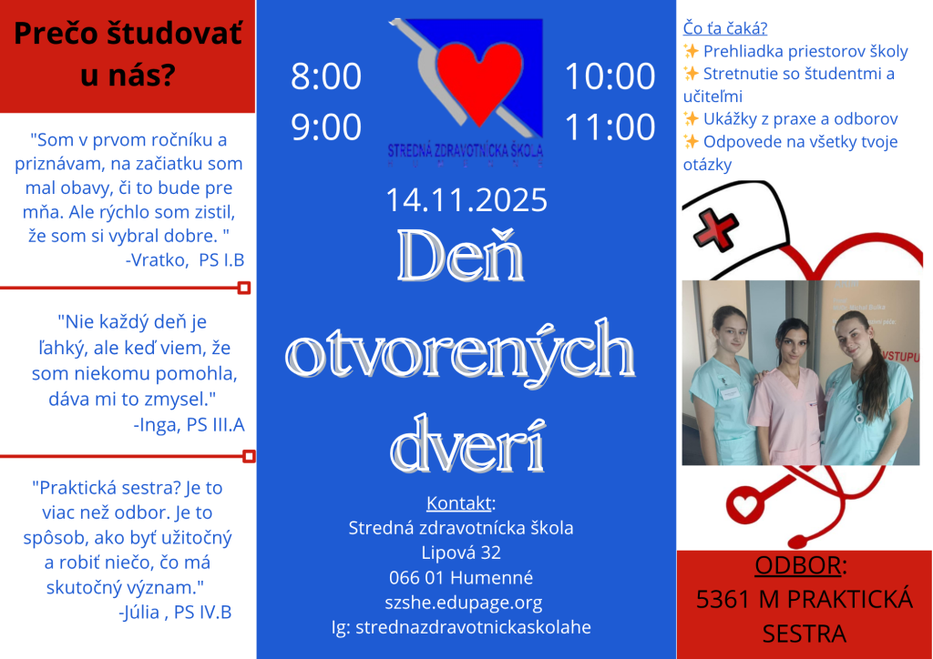 Stredná zdravotnícka škola v Humennom - praktická sestra, DOD 14.11.