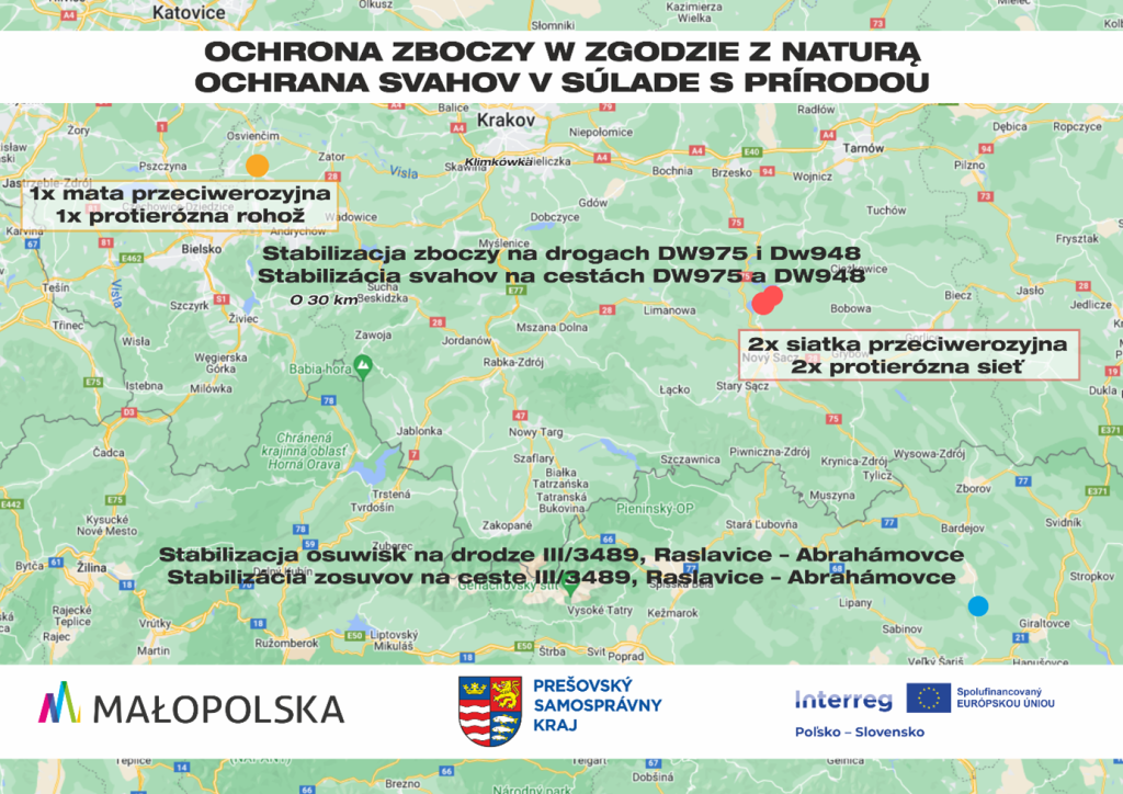 mapa realizácie projektu Ochrana svahov v súlade s prírodou